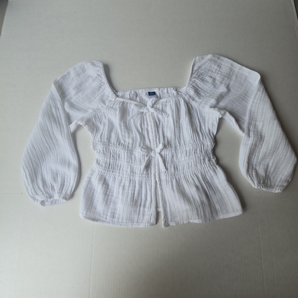 Old Navy White Smocked Blouse